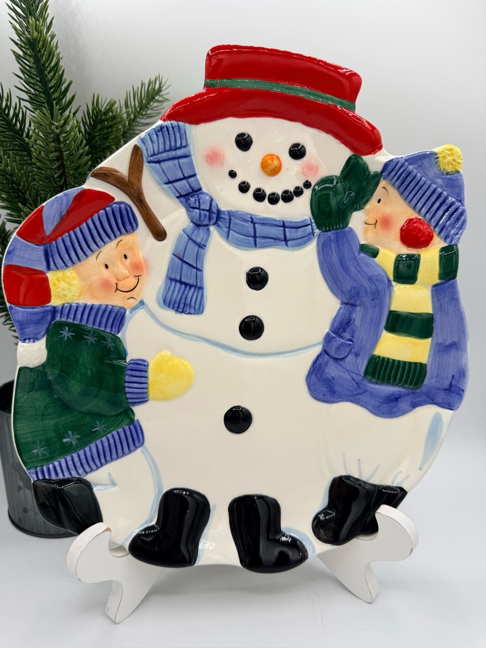 Pfaltzgraff Snow Village Sculpted Snowman Christmas Cookie Plate Platter